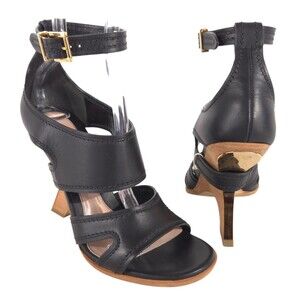 Alexander McQueen Sculptural Wood Wedge Sandals US 8 EU 38 Womens Black $950